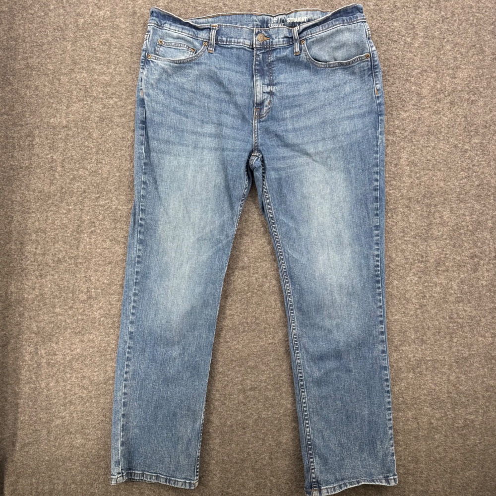 George Mens Straight Leg Jeans 38x30 Medium Wash Blue Stretch Denim Vintage